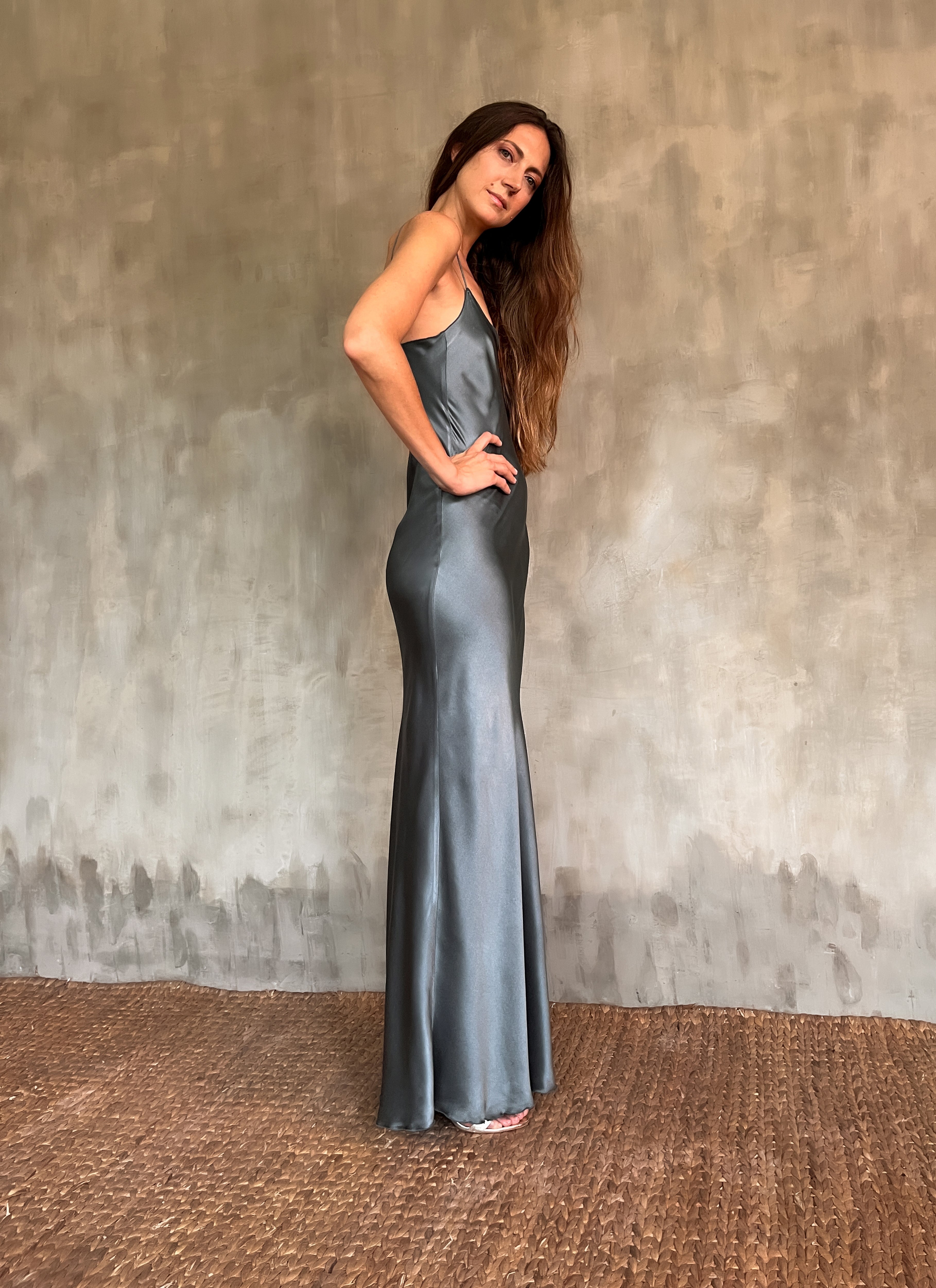 silk dress grey Lido Long Steel S Semi-transparent short sequin dress It is recommended to JAMPROOF Size:Tall | Preorder ships in ~2 weeks