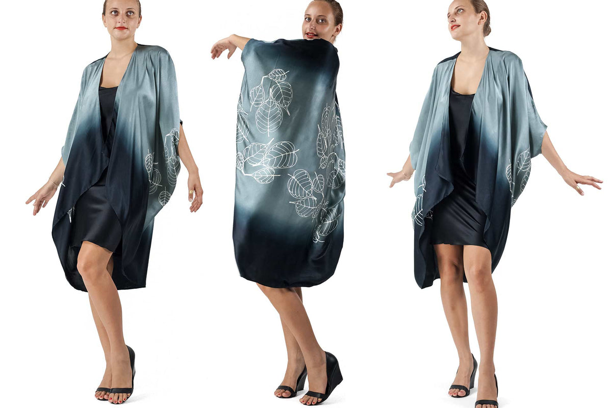 Open Kaftan with Lilac leave batik pattern