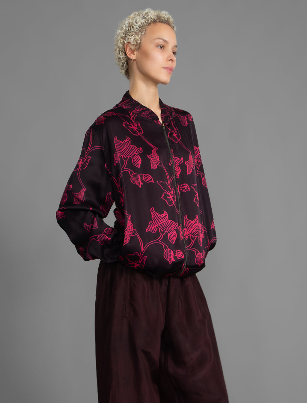 The classic Bomber Jacket reimagined in soft rayon batik. This cool jacket features elasticated cuffs at the wrists and hem for a secure, tailored fit. 
