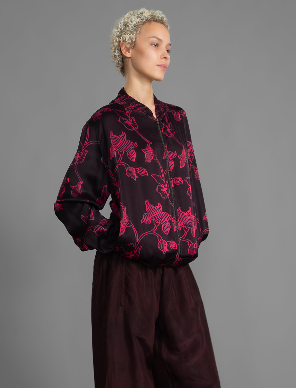 The classic Bomber Jacket reimagined in soft rayon batik. This cool jacket features elasticated cuffs at the wrists and hem for a secure, tailored fit. 