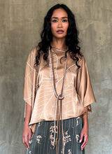 Load image into Gallery viewer, square silk woman top decorated with a floreal pattern batik made in Bali
