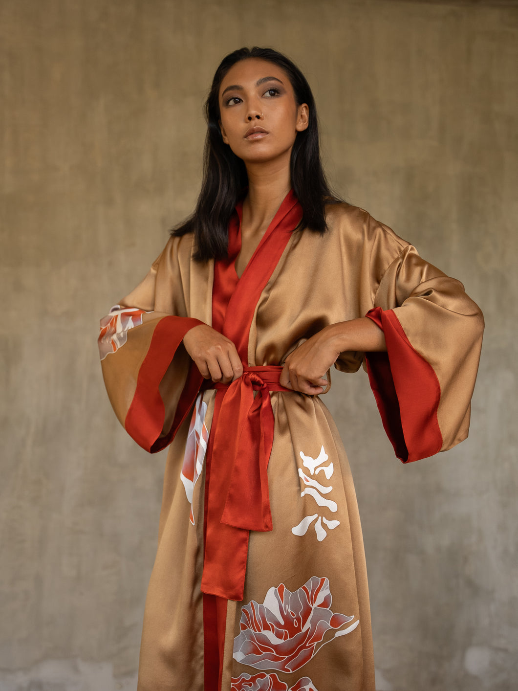 ROYALE SILK KIMONO Tobacco