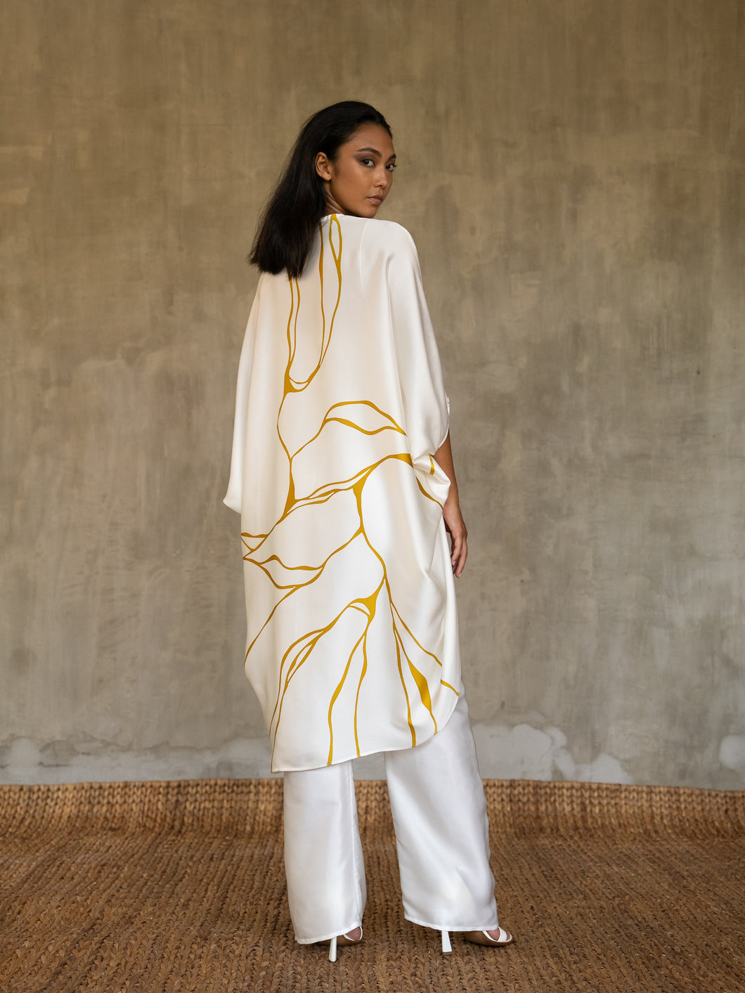 SILK OPEN KAFTAN Kintsugi White