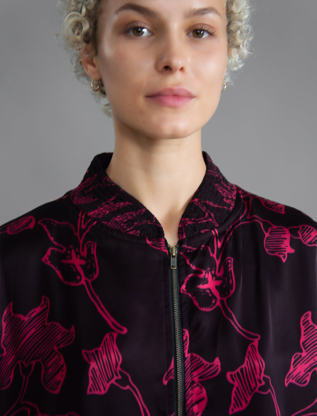 The classic Bomber Jacket reimagined in soft rayon batik. This cool jacket features elasticated cuffs at the wrists and hem for a secure, tailored fit. 