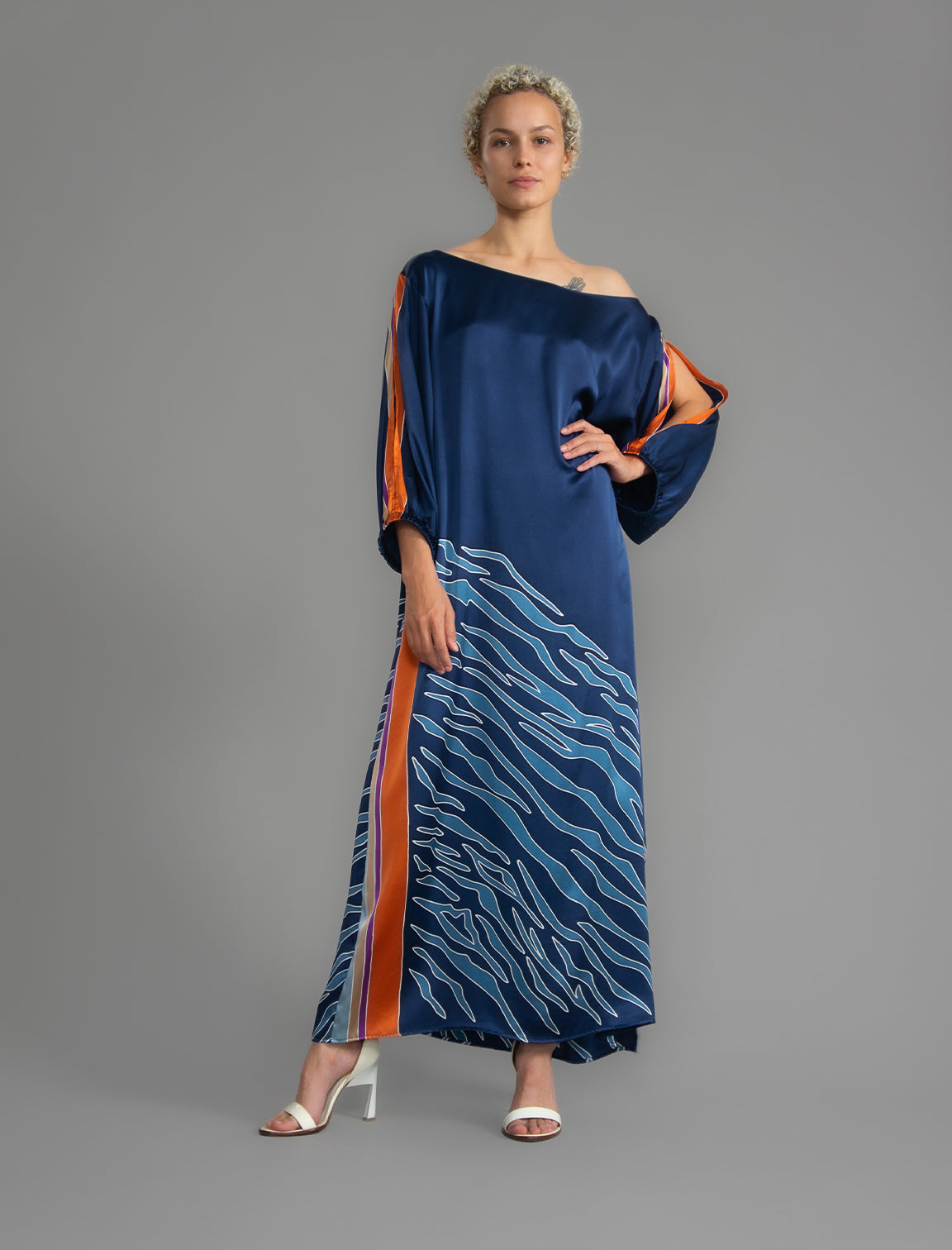 Laguna Silk Dress Zebra Navy Blue