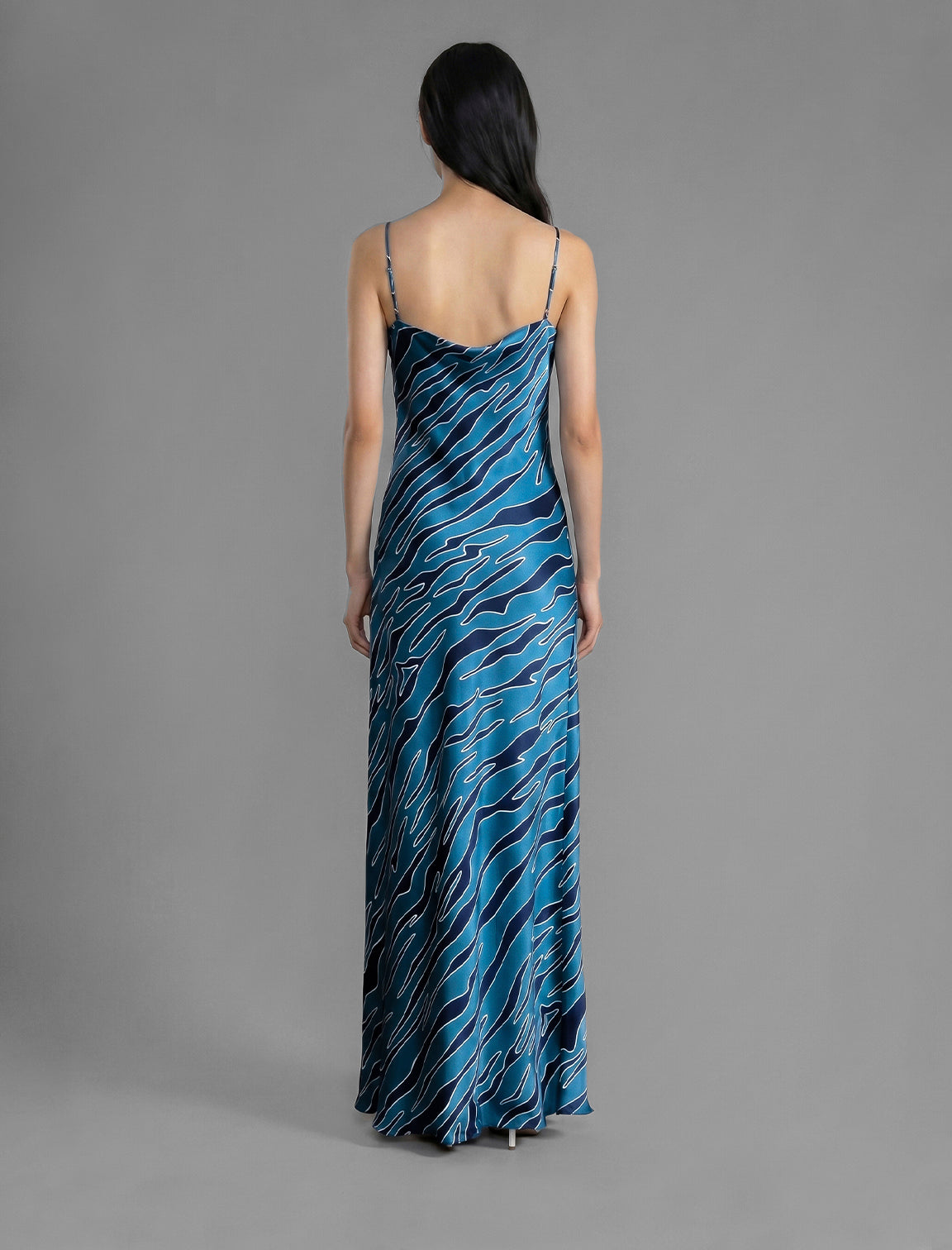 Lido Long Silk Dress Zebra Blue S