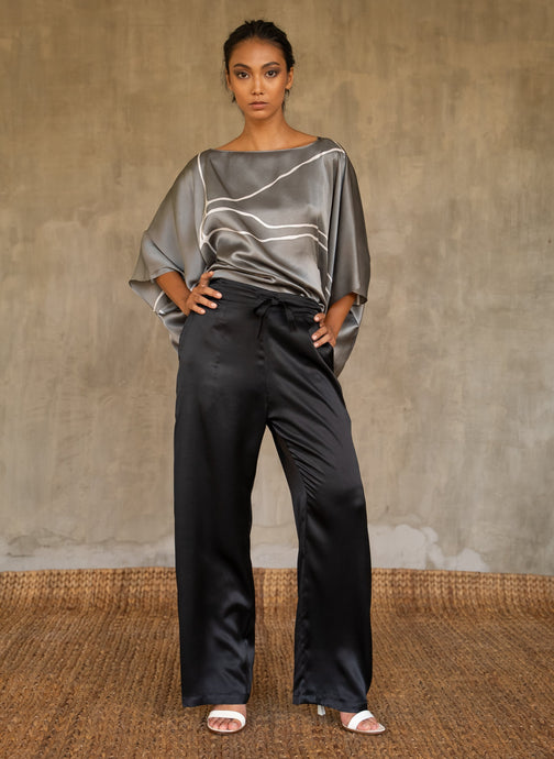 Quarzia luxury relaxed Ivana Pant-handmade from premium silk-Plain Black-crafted by Balinese artisans