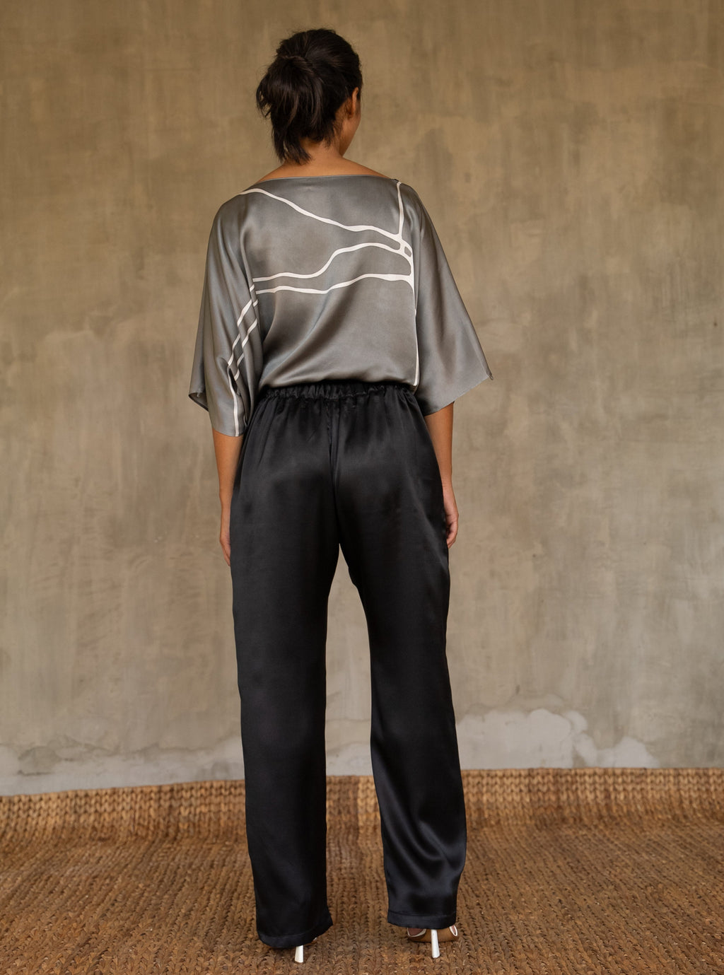 Quarzia luxury relaxed Ivana Pant-handmade from premium silk-Plain Black-crafted by Balinese artisans
