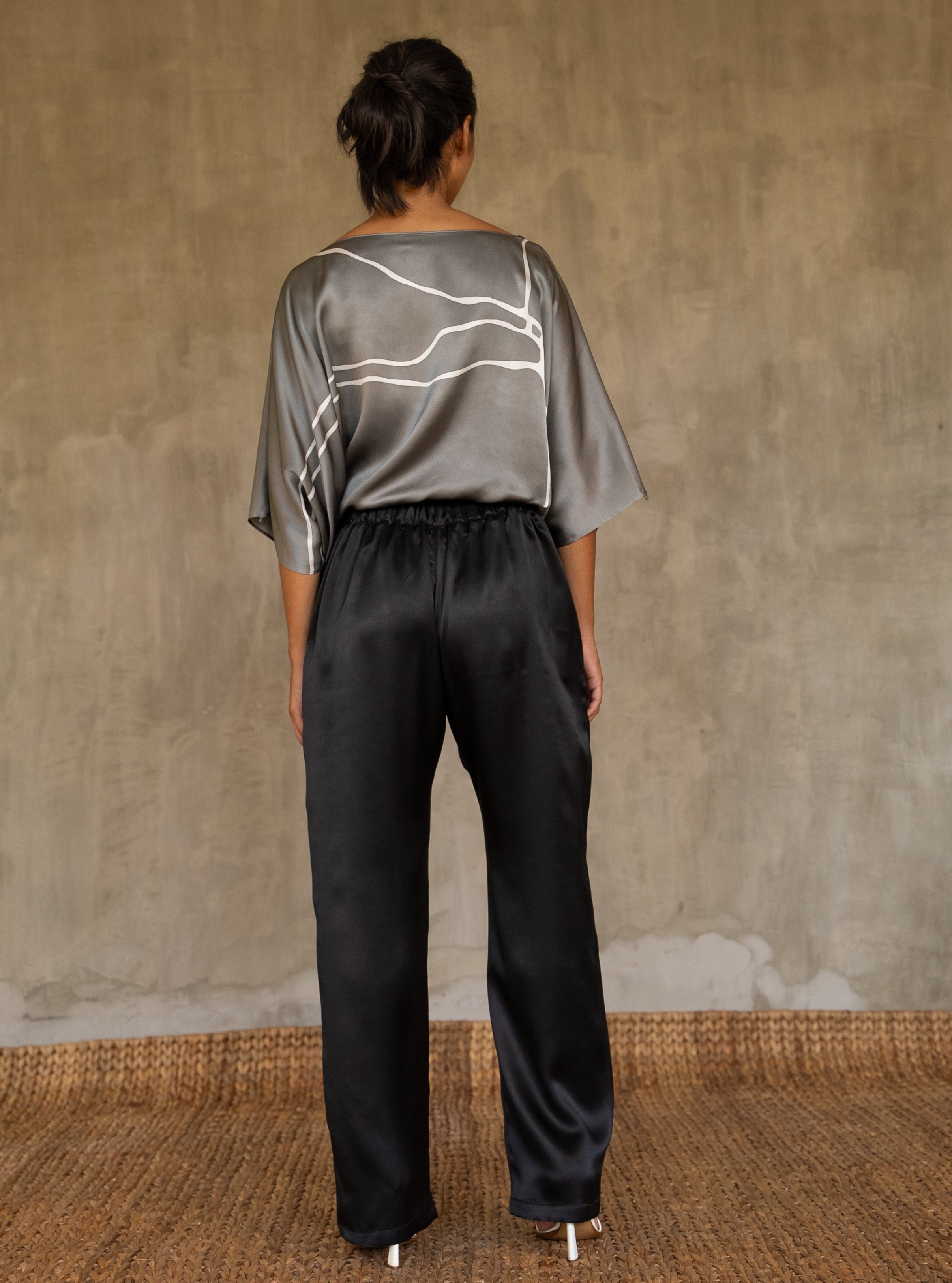 Quarzia luxury relaxed Ivana Pant-handmade from premium silk-Plain Black-crafted by Balinese artisans