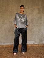 Quarzia luxury relaxed Ivana Pant-handmade from premium silk-Plain Black-crafted by Balinese artisans