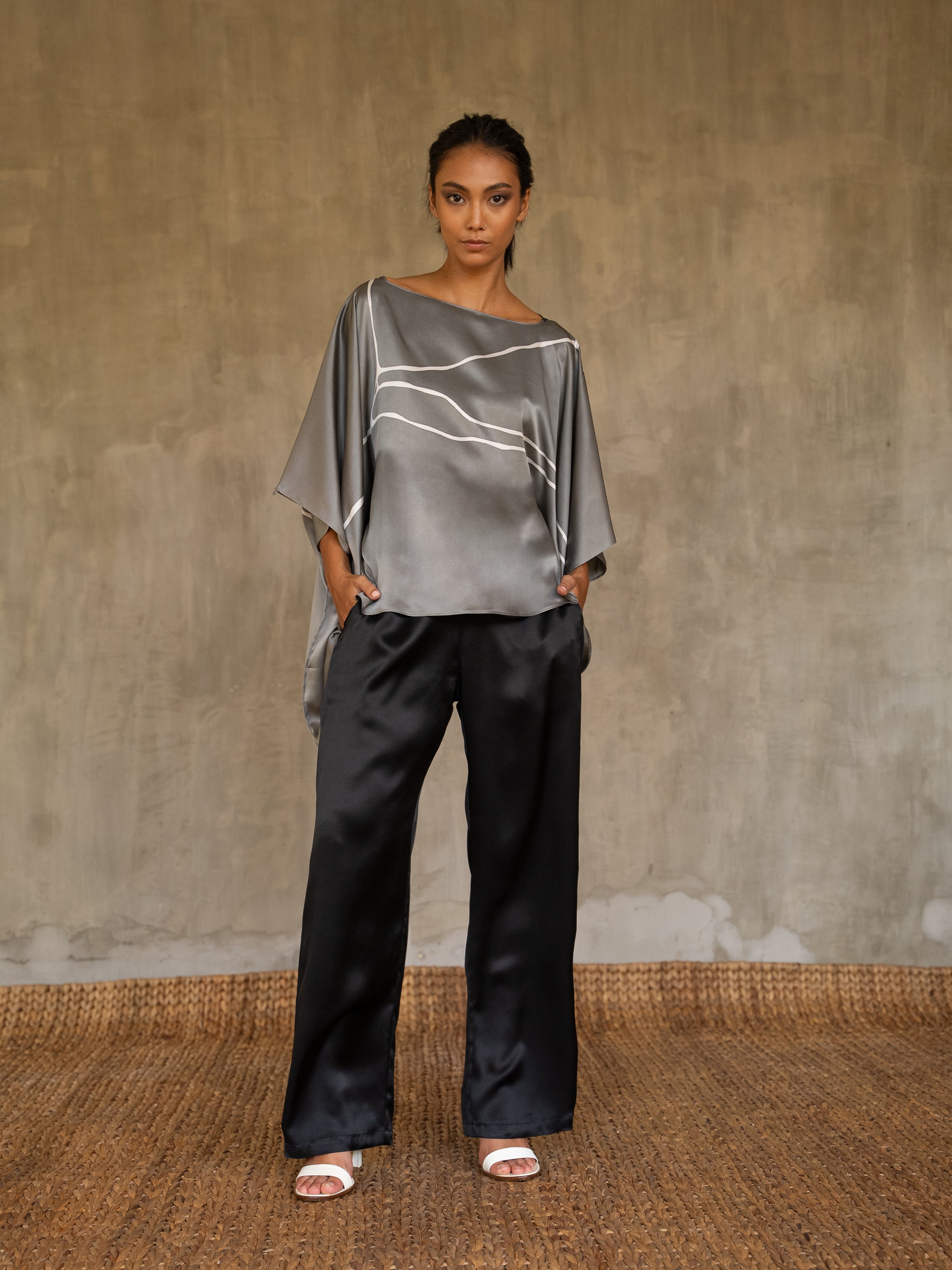 Quarzia luxury relaxed Ivana Pant-handmade from premium silk-Plain Black-crafted by Balinese artisans