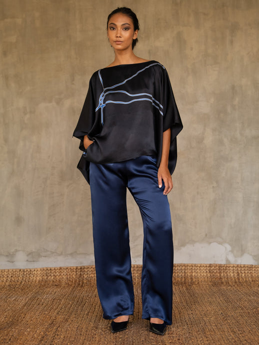 Quarzia luxury relaxed Ivana Pant-handmade from premium silk-Plain Estate Blue-crafted by Balinese artisans