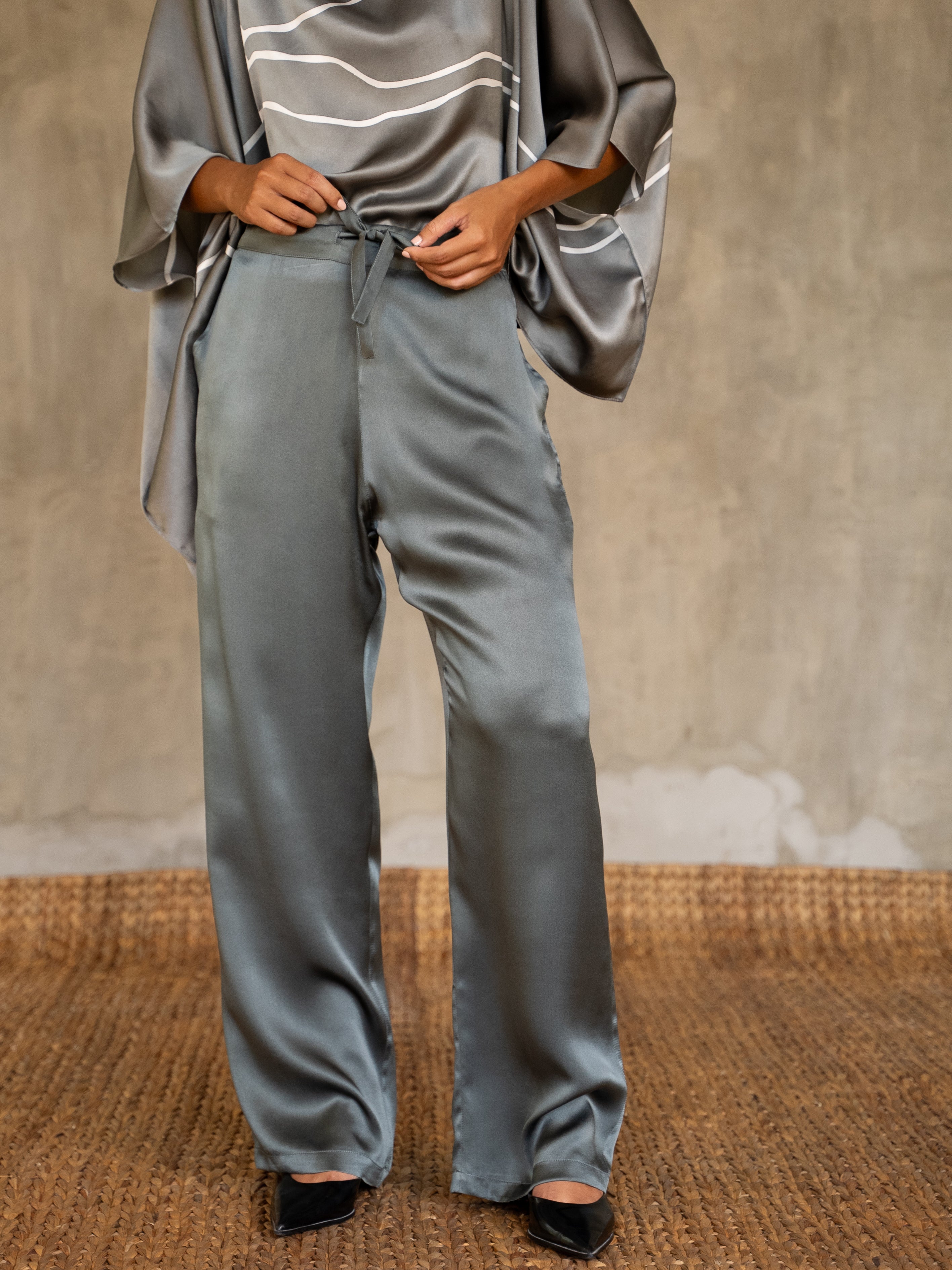 Quarzia luxury relaxed Ivana Pant-handmade from premium silk-Plain Steel Grey-crafted by Balinese artisans