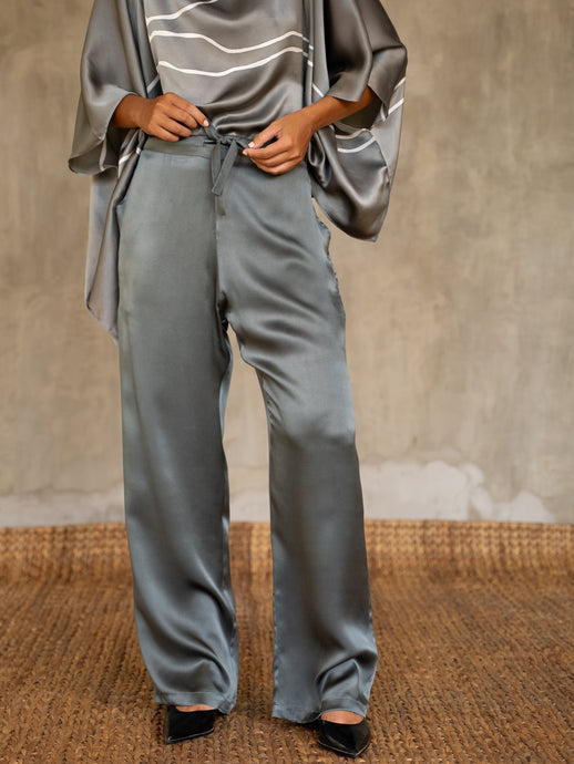 Quarzia luxury relaxed Ivana Pant-handmade from premium silk-Plain Steel Grey-crafted by Balinese artisans