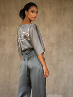 Quarzia luxury relaxed Ivana Pant-handmade from premium silk-Plain Steel Grey-crafted by Balinese artisans