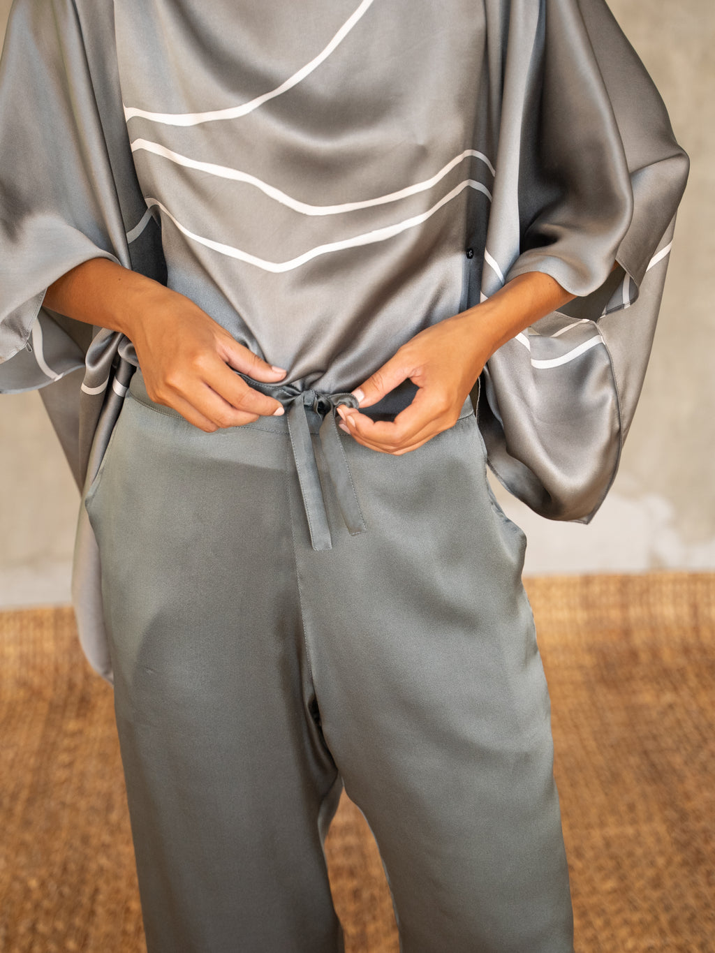Quarzia luxury relaxed Ivana Pant-handmade from premium silk-Plain Steel Grey-crafted by Balinese artisans