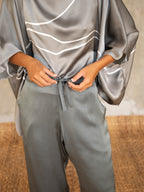 Quarzia luxury relaxed Ivana Pant-handmade from premium silk-Plain Steel Grey-crafted by Balinese artisans
