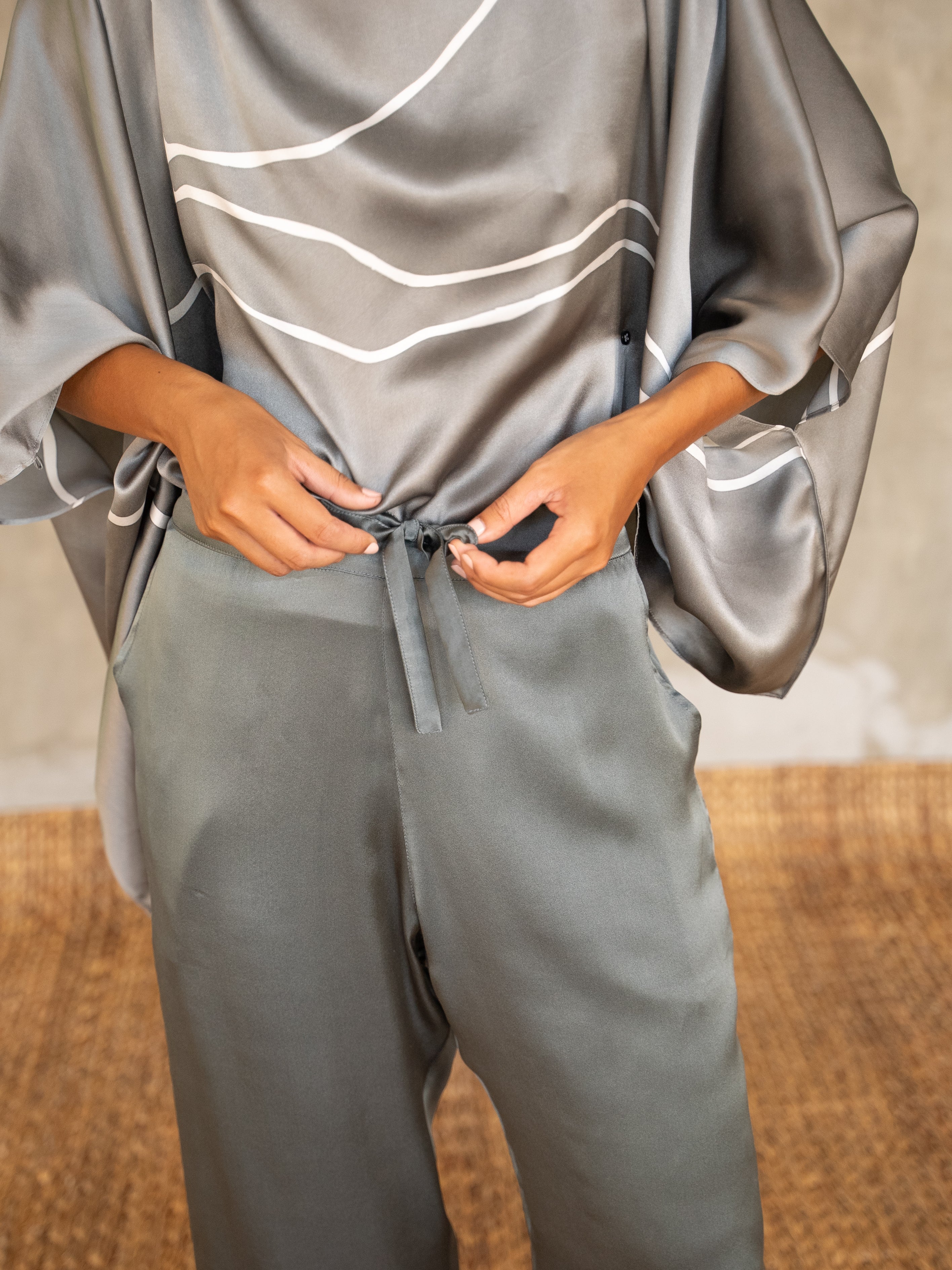 Quarzia luxury relaxed Ivana Pant-handmade from premium silk-Plain Steel Grey-crafted by Balinese artisans