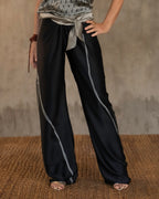 Quarzia versatile Knot Pant-contemporary hand painted batik motif handcrafted from silk-Kintsugi Black-made by artisans in Bali