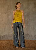 Quarzia versatile Knot Pant-contemporary hand painted batik motif handcrafted from silk-Kintsugi Steel Grey-made by artisans in Bali
