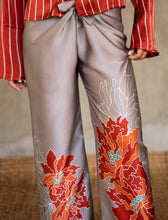 Load image into Gallery viewer, Quarzia Knot Pant-decorative hand painted batik motif handcrafted from silk-Kubis Steel Grey-made by artisans in Bali
