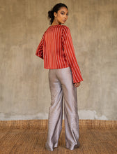 Load image into Gallery viewer, Quarzia Knot Pant-decorative hand painted batik motif handcrafted from silk-Kubis Steel Grey-made by artisans in Bali
