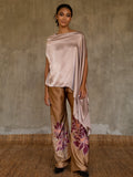 Quarzia Knot Pant-decorative hand painted batik motif handcrafted from silk-Kubis Tobacco-made by artisans in Bali