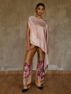 Quarzia Knot Pant-decorative hand painted batik motif handcrafted from silk-Kubis Tobacco-made by artisans in Bali