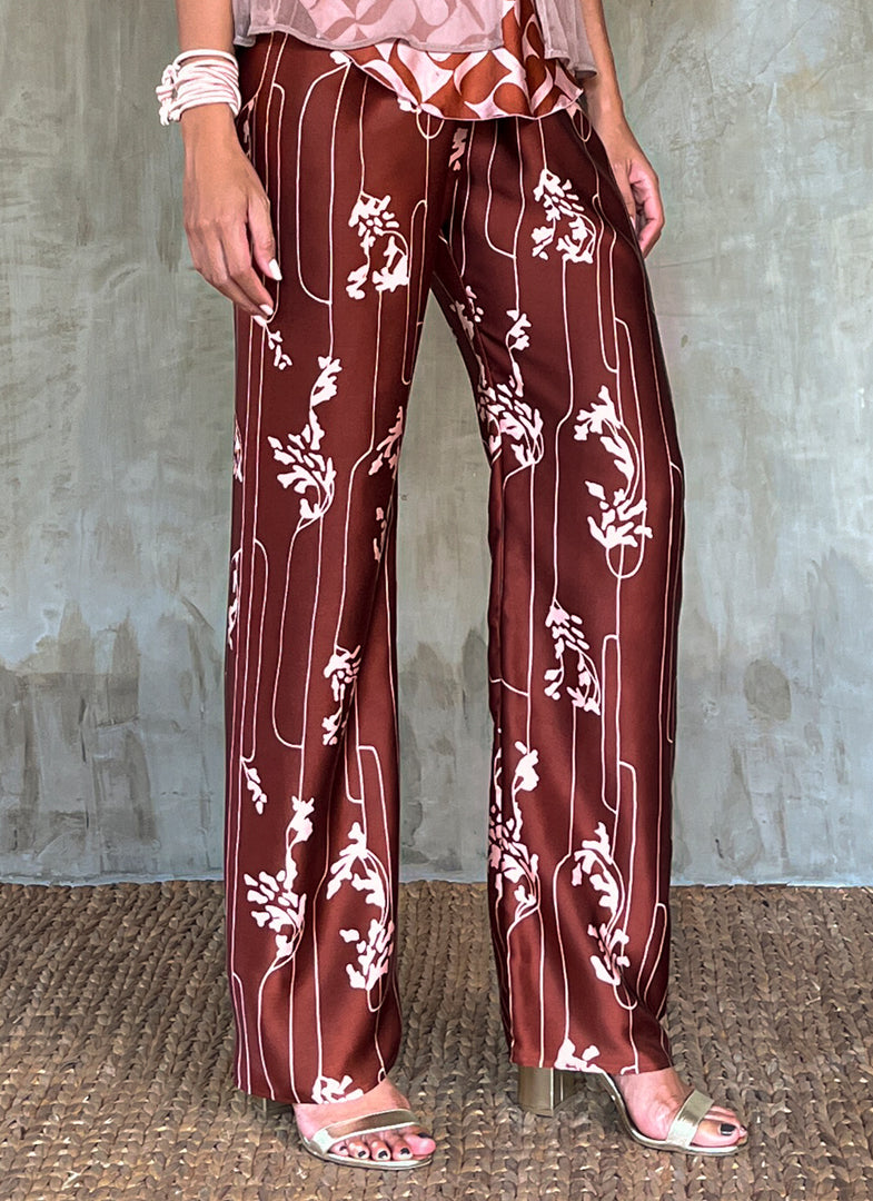Quarzia Knot Pant-hand painted handcrafted silk batik-Lost Russet-made by artisans in Bali