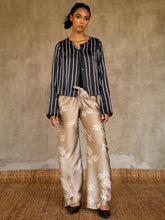Load image into Gallery viewer, Quarzia luxury decorative Knot Pant-hand painted handmade from premium silk-Dedaun Sable &amp; White-crafted by artisans in Bali
