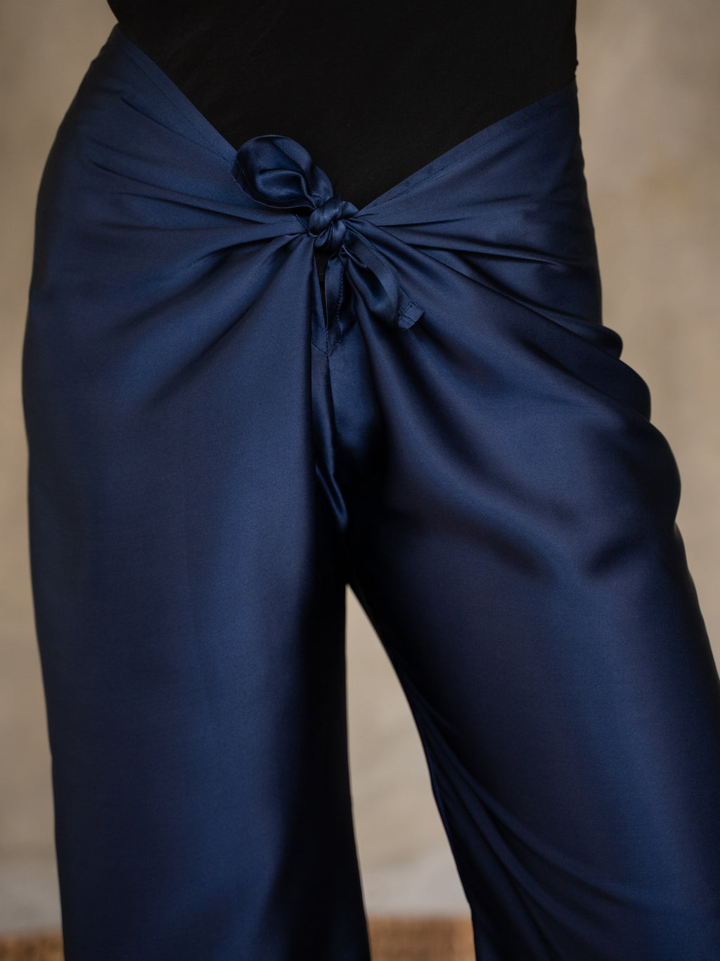Quarzia luxury timeless Knot Pant- handcrafted from premium silk-Plain Estate Blue-crafted and coloured by artisans in Bali