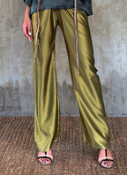 Quarzia luxury timeless Knot Pant-handmade from premium silk-Plain Moss Green-crafted by artisans in Bali