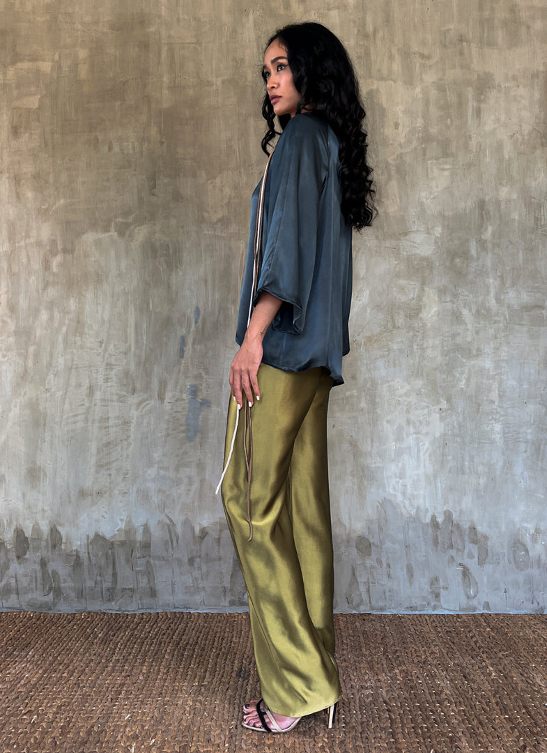 Quarzia luxury timeless Knot Pant-handmade from premium silk-Plain Moss Green-crafted by artisans in Bali