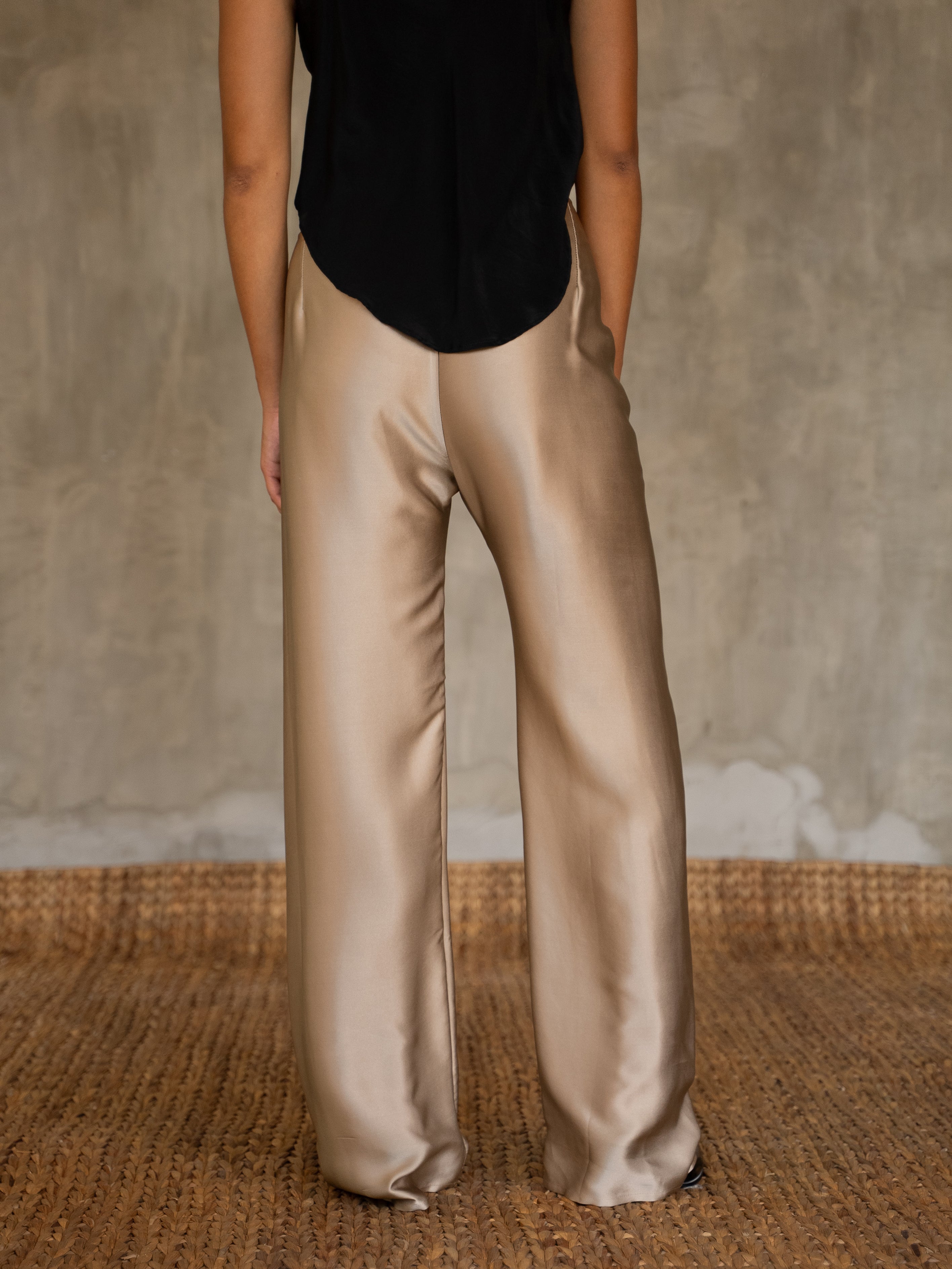 Quarzia luxury timeless Knot Pant- handcrafted from premium silk-Plain Sable-crafted and coloured by artisans in Bali