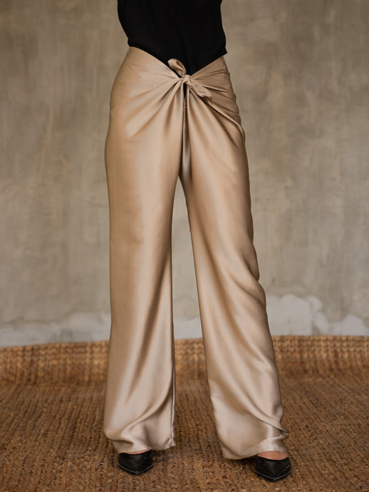 Quarzia luxury timeless Knot Pant- handcrafted from premium silk-Plain Sable-crafted and coloured by artisans in Bali