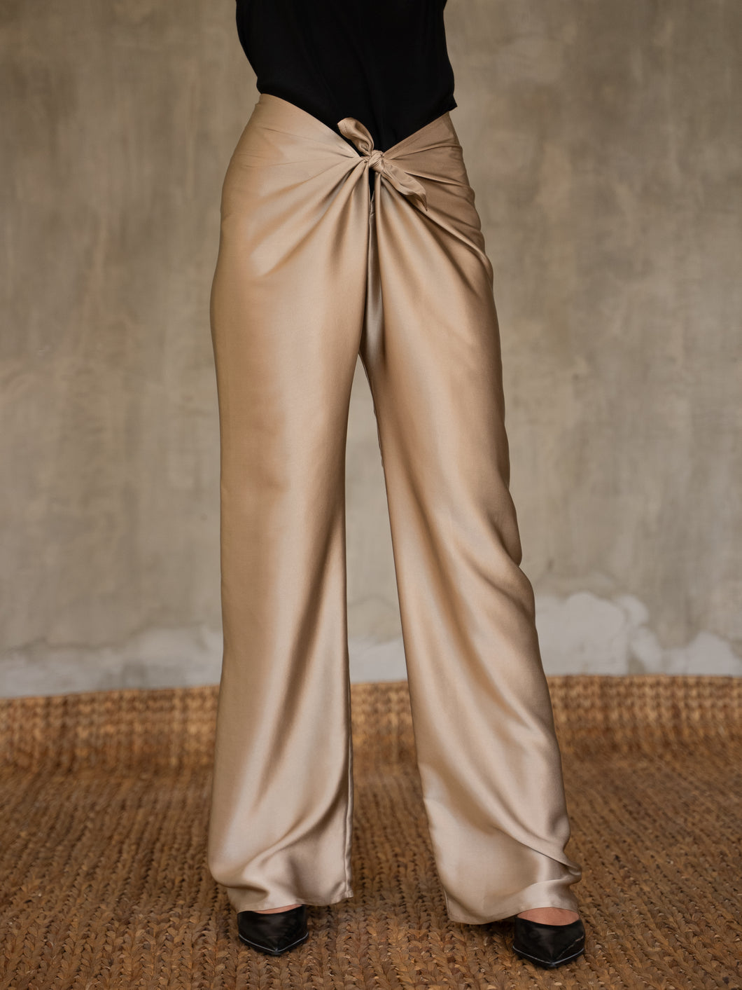Quarzia luxury timeless Knot Pant- handcrafted from premium silk-Plain Sable-crafted and coloured by artisans in Bali