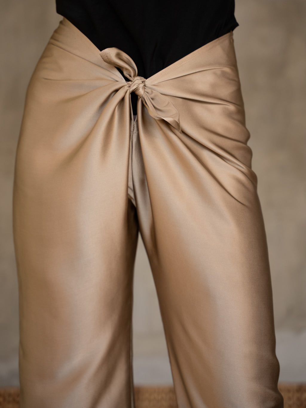 Quarzia luxury timeless Knot Pant- handcrafted from premium silk-Plain Sable-crafted and coloured by artisans in Bali