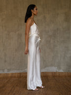 Quarzia luxury timeless Knot Pant- handcrafted from premium silk-Plain White-crafted and coloured by artisans in Bali