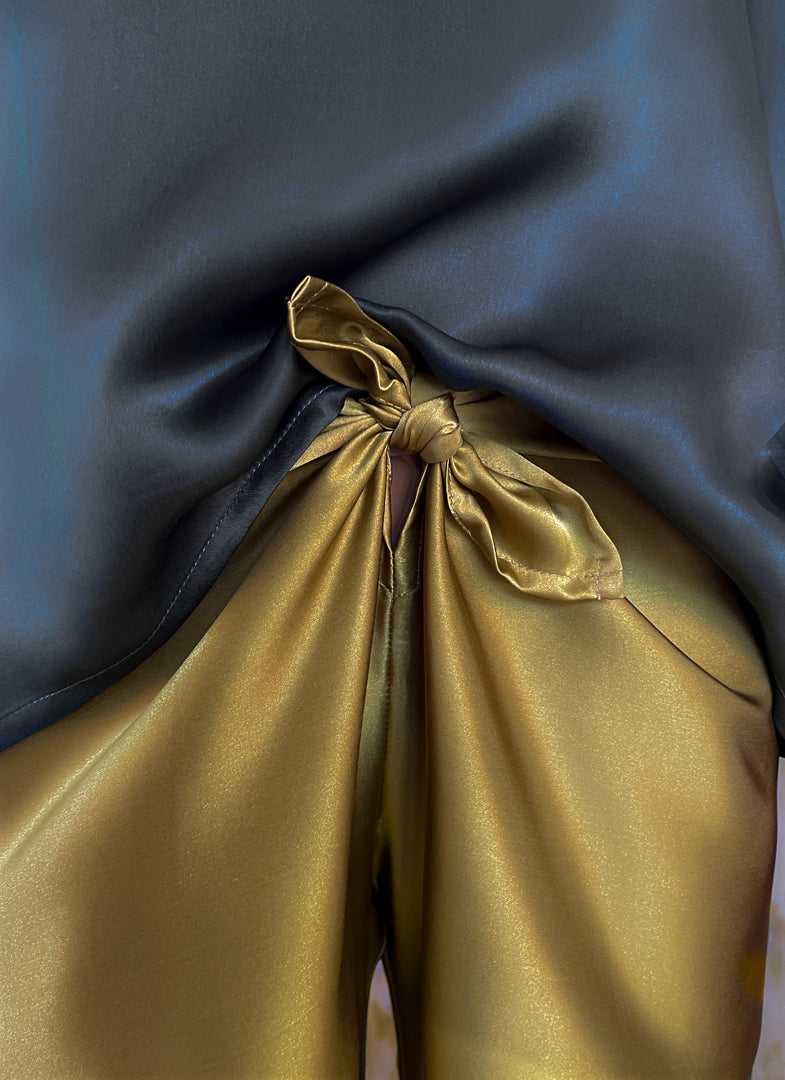 Quarzia luxury timeless Knot Pant-handmade from premium silk-Plain Moss Green-crafted by artisans in Bali