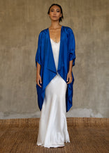 Load image into Gallery viewer, Quarzia luxury decorative Open Kaftan with three-quarter length sleeves-hand painted handcrafted from premium silk-Kubis Nautical Blue-crafted by artisans in Bali
