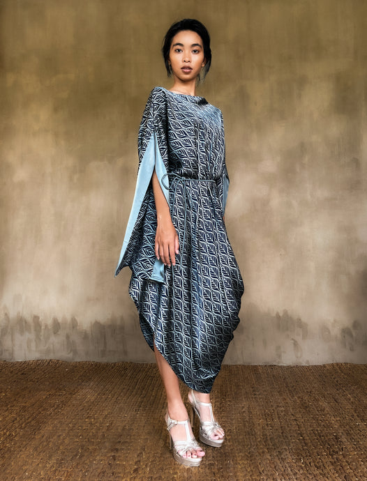Asymmetric long Jogya silk dress with a 