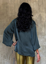 Load image into Gallery viewer, woman long sleeves top hand-made in silk satin color dark grey

