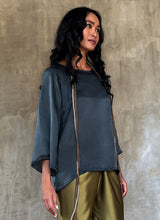 Load image into Gallery viewer, woman long sleeves top hand-made in silk satin color dark grey
