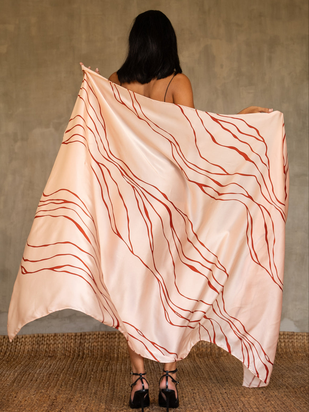 2 meter long silk sarong in pink color with red line made in Bali 
