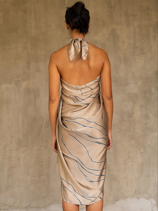 handcrafted batik resort wear silk sarong beige and grey made in Bali