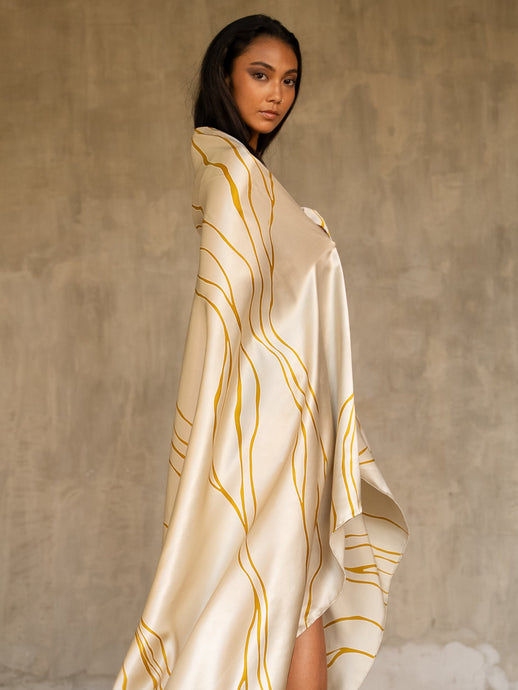 pure silk satin sarong beige and yellow color made in Bali