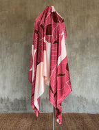 red coral and pink silk sarong hand-painted in Bali