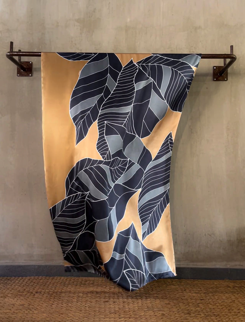 silk handmade batik sarong color grey and back with beige back groung