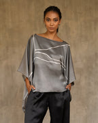 square silk top hand-painted in grey and white by Bali artisan