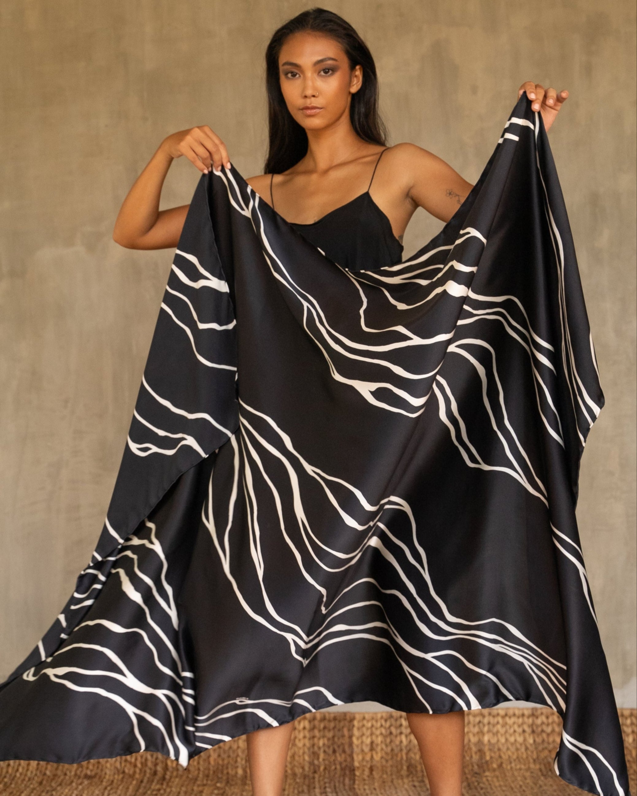 silk hand-painted sarong as a modern batik by Bali artisan